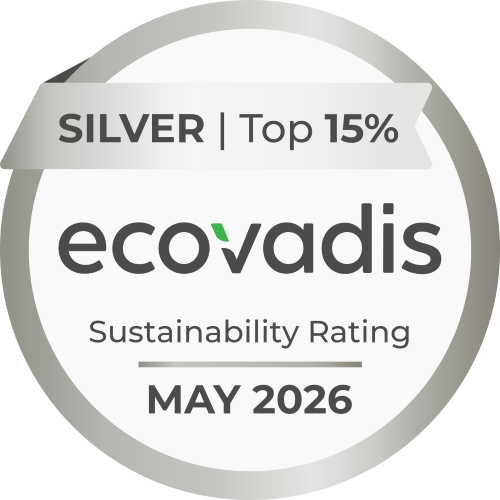 EcoVadis silver sustainability rating medal, top 15%.